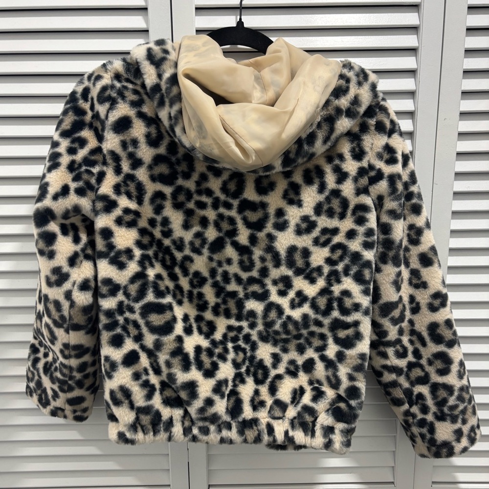 Old Navy Girls Black and Cream Leopard Faux Fur Jacket (10-12) - Picture 3 of 3